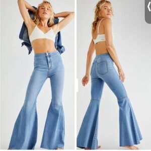 Free People Blue Flare Wide Leg Jeans